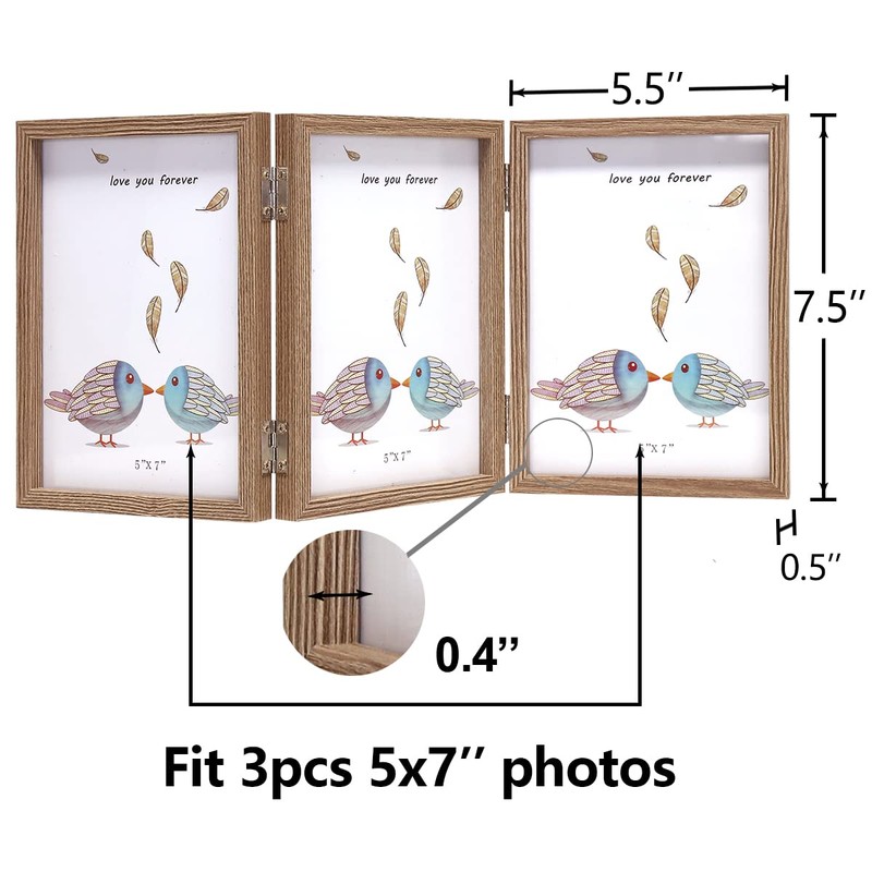 3 Picture Frame 5x7 Triple Hinged MDF Wood Grain with