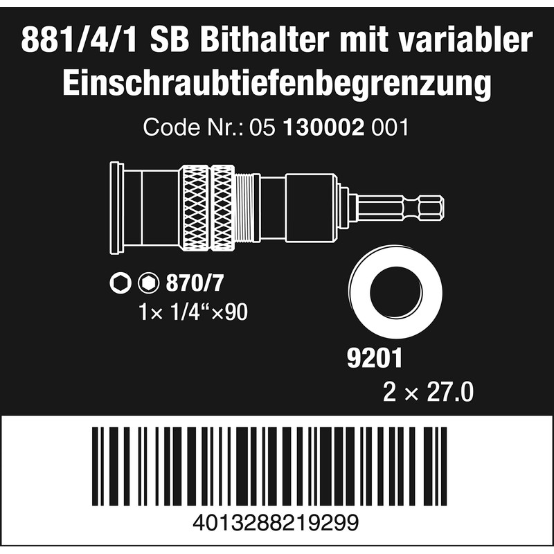 881/4/1 SB Bit Holder (Bit Holder Variable Depth Adjust)