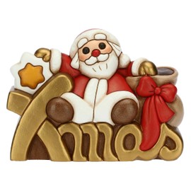 THUN - Christmas 2022 - Santa Claus on Xmas Lettering Made of Hand-Decorated Ceramic - Christmas Gift Idea 2022 - 15 x 7.2 x 11 cm H