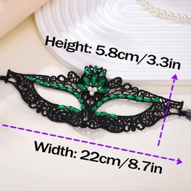 Yalice Women Lace Masquerade Masks Rhinestone Eye Mask Black Lace Mask Sparkle Beaded Mardi Gras Mask for Roleplay (Green)