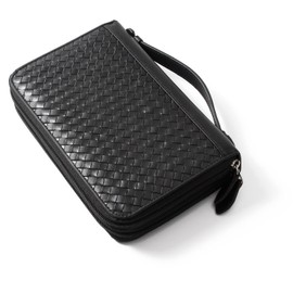 GROOVE GEAR ggs-6001 Men's Long Wallet, Braided Second Bag, Genuine Leather, Double Zipper, Black