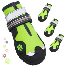 Dog Shoes, FISHOAKY Dog Shoes for Large Dogs, 360°Anti Slip Medium Dog Boots & Paw Protectors Winter Snowy and Summer Hot Pavement, Waterproof 4Pcs Dog Booties with Reflective Strips (Size 4)