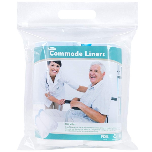 Bedside Commode Liners,Disposable Commode Bags,Commode Chair Liners, Commode Pail Liners for Bedside Commode Pail Toilet, Universal Fit (60 Pack)
