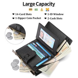 GAEKEAO Small Wallets for Women Leather RFID Blocking Bifold Coin Zipper Pocket Wallet Card Case with ID Window