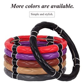 coofig Steering Wheel Cover 15Inch Soft Microfiber Leather Fashion Anti-Slip Odorless Universal for Auto/Truck/SUV/Van (Beige-Black)