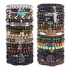 Jewdreamer 38Pcs Punk Wooden Beads Bracelets Gothic Bracelet for Men