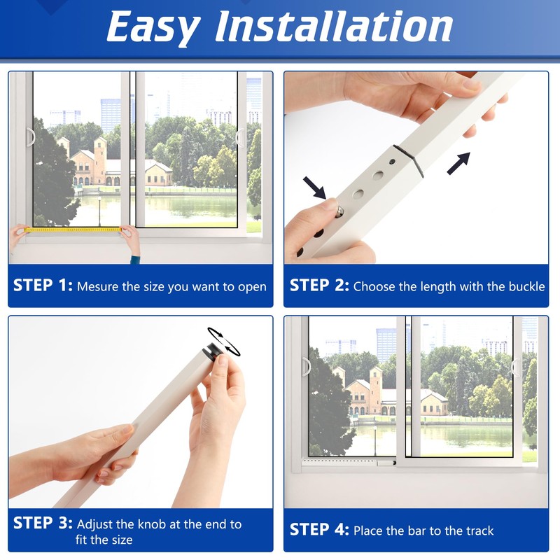 Wintcomfort Adjustable Window Security Bar, Heavy Duty Sliding Window Security
