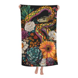 dhakalrlde Exquisite Snake & Floral Beach Towel, Microfiber Quick Dry Oversized Sand Proof Lightweight Bath Pool Towel for Women Men Adults, Soft Absorbent Towels for Swim Travel Sports 32×52 in