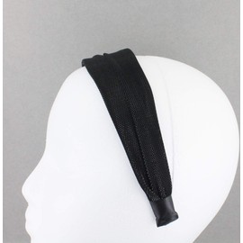 Black headband 1 5/8" wide shiny satin fabric covered hair band no teeth
