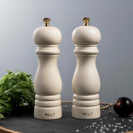 BILL.F Salt and Pepper Grinder Wooden Pepper Mill Grinder White Salt Pepper Shakers Set of 2 with Adjustable Ceramic Rotor- 7 Inch