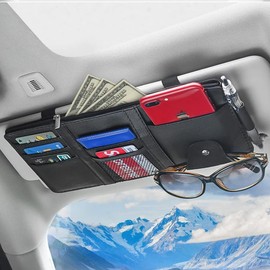 Organizador de Visera para Coche con bolsillo con cremallera, Organizador Parasol para Auto, Multifuncional Bolsa de Almacenamiento para Visera para Tarjetas, Pluma, Gafas de Sol, Celular (Negro)