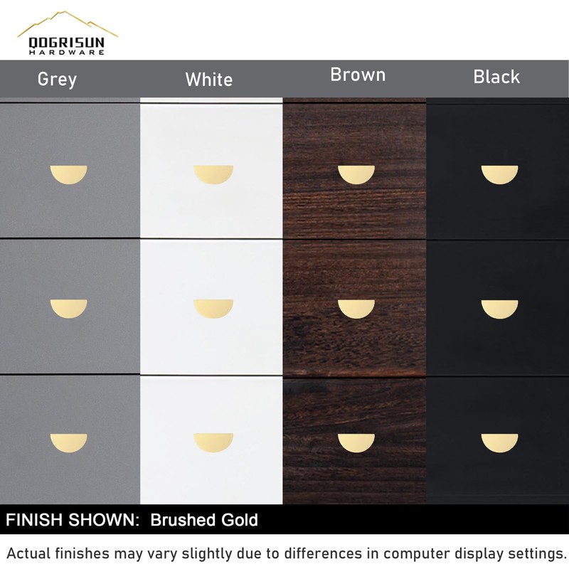 QOGRISUN 5-Pack Solid Brass Cabinet Pulls, Gold Half Moon Drawer