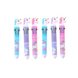 Teogneot 6 Pack Multicolor Retractable Ballpoint Pen, 10-in-1 Colored Cartoon Unicorn Ballpoint Pens