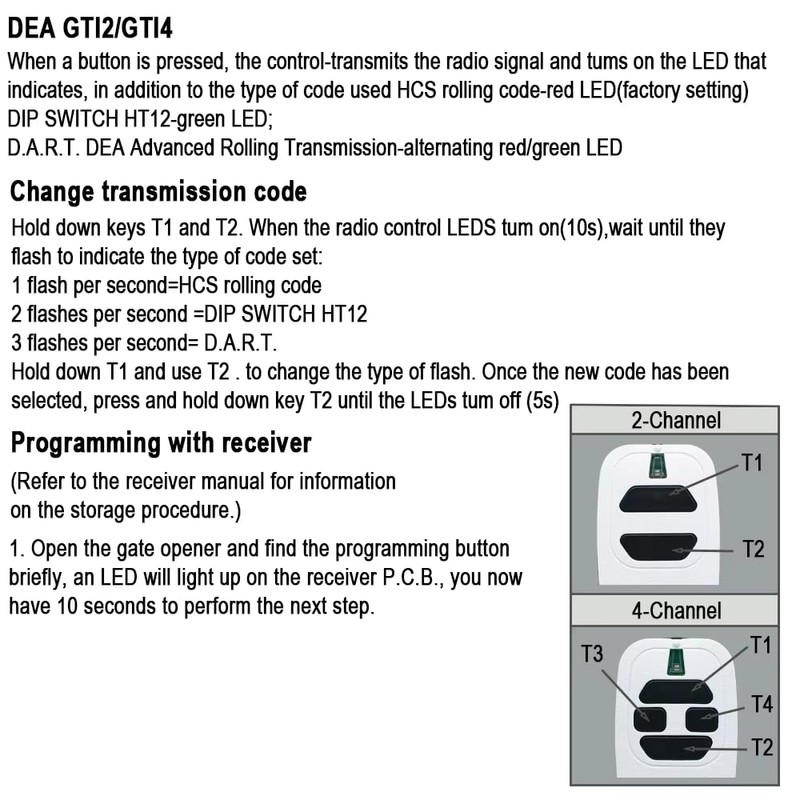 Garage Door Hand Transmitter Compatible Remote Control DEA2 433.92MHz Compatible