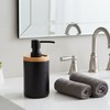 Sleek Matte Black Soap Dispenser with Natural Bamboo Detail -