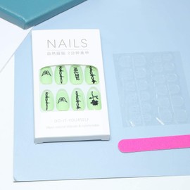 YienDoo Punk Glossy Coffin False Nails Green Shading Black Animal Flower Tattoo Press on Nails Full Cover Acrylic Nails Salon Art Fake Nails Tips for Women and Girls(24Pcs)