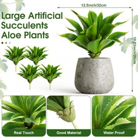 XunYee 4 Pcs Artificial Succulents Plants Large Fake Faux Unpotted Artificial Succulents Leaves Realistic Aloe Plant DIY Crafting Greenery Decor for Home Wedding Arrangement Festival (Green)
