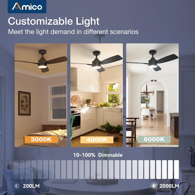 Amico Ceiling Fans with Lights, 44 inch Ceiling fan with
