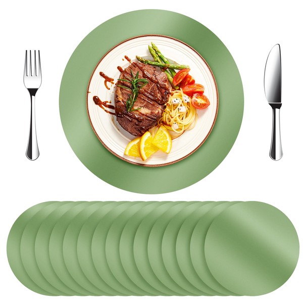 LeonBach 60PCS Sage Green Round Paper Placemats,12.5" Disposable Placemats Decorative