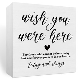 Wish You Were Here Wedding Sign Wooden Box Sign Desk Decor, Engagement Wedding Party Bridal Shower Favors Decorations for Reception Accessories Wood Block Plaque for Table Tiered Tray
