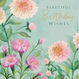 Female Birthday Card for Her - General Card for Women - Artistic Floral Carnation and Dahlia Flowers Design - Special Finishes - Made in the UK - Eco-Friendly