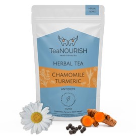 TeaNOURISH Kamille Kurkuma Kräutertee | Beruhigend und entspannend | Kamille, Kurkuma, schwarzer Pfeffer | Stress-Buster | CAFFEINFREI | 100% NATÜRLICH - 50g