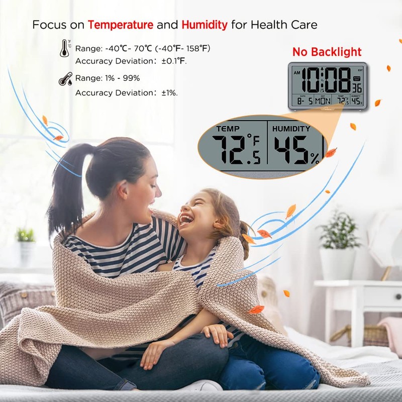 WallarGe Auto Set Digital Wall Clock Battery Operated, Desk Clocks