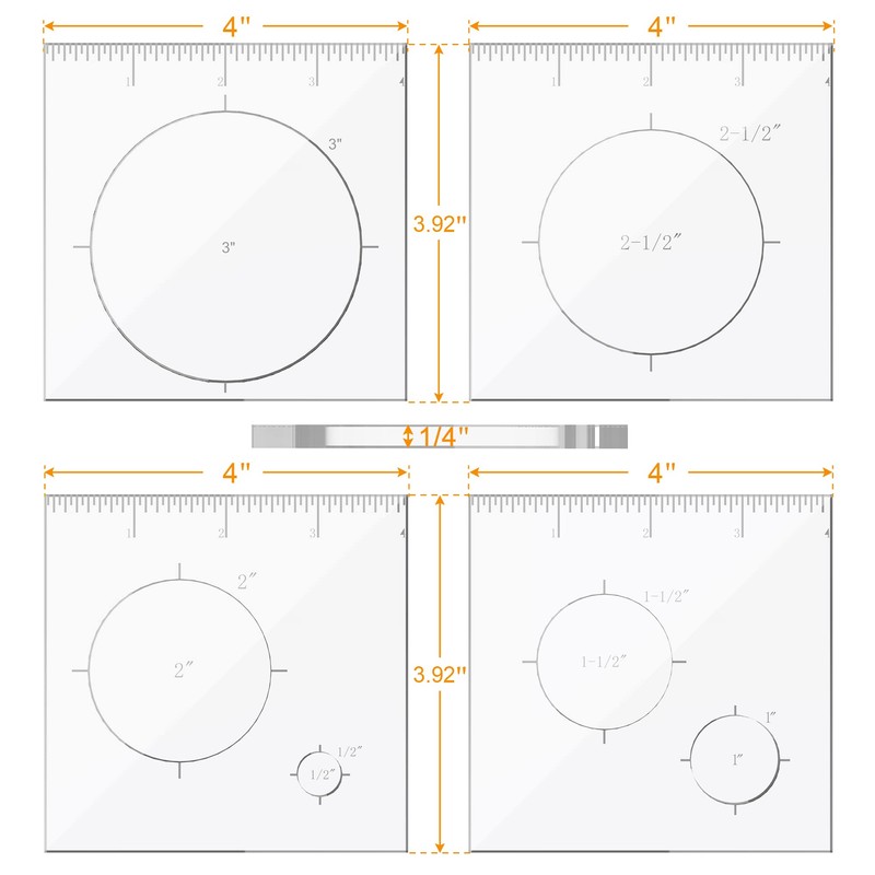 Monliful Pack of 4 Circle Inlay Template Set Router Templates