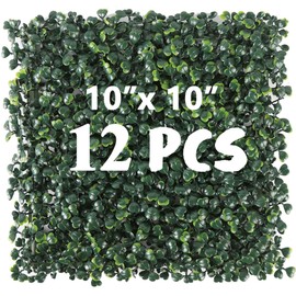TURF XPRESS 12PCS 10"x 10" Artificial Boxwood Wall Panels, UV-Anti Grass Wall Hedge Plant Panels for Indoor Outdoor Green Wall Decor Ivy Fence Covering Privacy