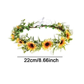 Sunflower Crown Wreath Headband With Ribbon Floral Garland Headpiece Hair Wreaths for Wedding Bridal Party Festival