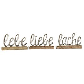 3 x Lettering "Lebe Liebe Lache" Aluminium Height 12.5 cm Silver Table Decoration Stand