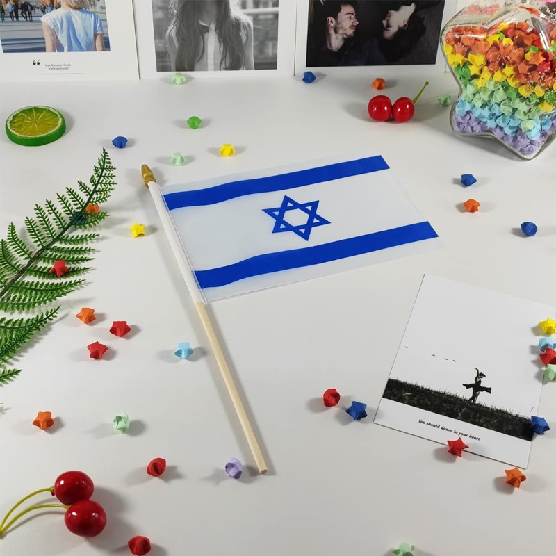 QQSD Israel Small Flag Israeli Stick Mini Hand Held Flags