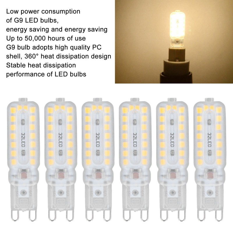 6pcs G9 LED Bulbs 7W Dimmable 360° Illumination Replacement Light