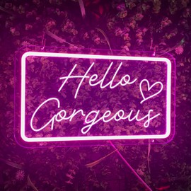 Hello Gorgeous for Wall Decor Neon Sign Hello Beautiful Pink Window LED Neon Lights for Beauty Salon, Home Wedding Birthday Party Decor Sign Gift for Her