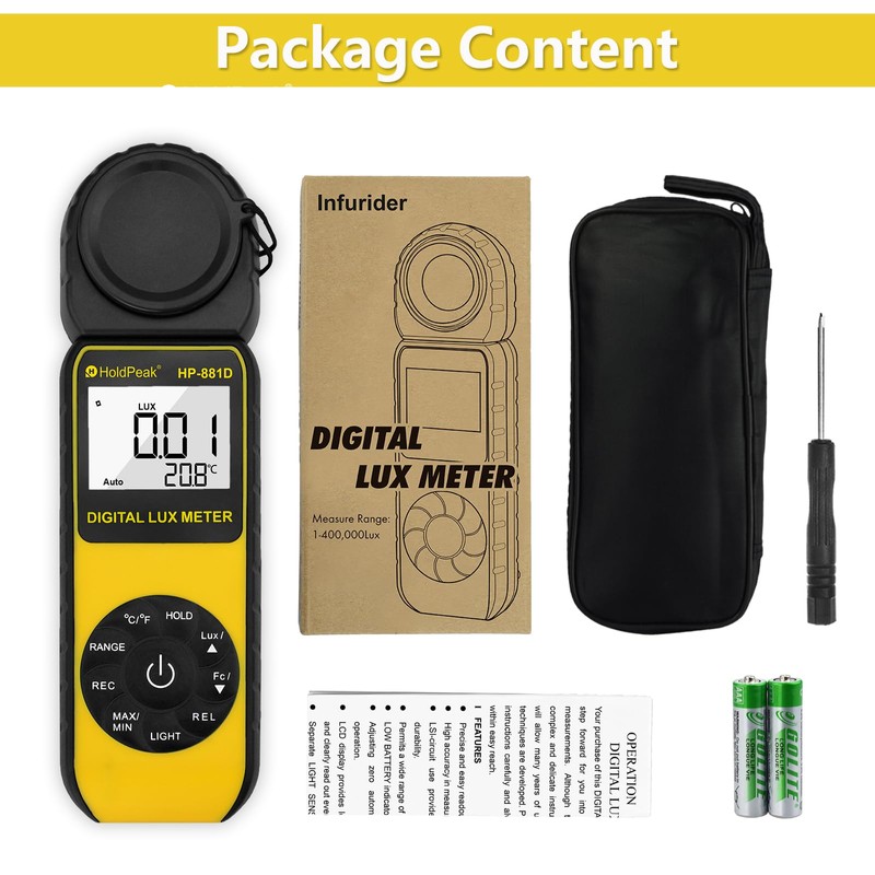 HOLDPEAK 881D Illuminance Light Meter, Digital Lux Foot Candles Meter