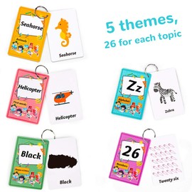 130 Flash Cards for Toddlers, ABC Alphabet, Numbers, Colors & Shapes, First Words, Animals Preschool Flashcards with Rings for Kindergarten Homeschool Supplies Educational Learning Toy Kids