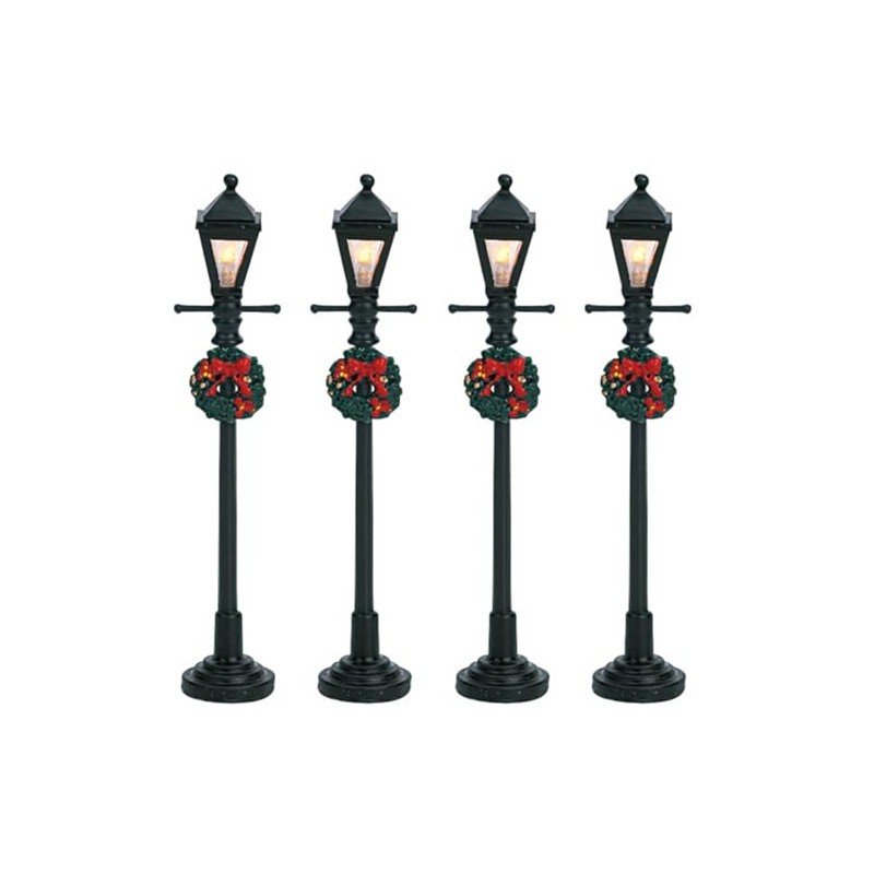Lemax Gas Lantern Street Lamp, Set of 4, Battery Operated