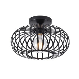 IHENGYANLT Farmhouse Black Semi Flush Mount Ceiling Light Fixture, Metal Cage Hallway Light fixtures Ceiling Mount, Industrial Close to Ceiling Lights for Kitchen, Dining Room, Porch, Bedroom