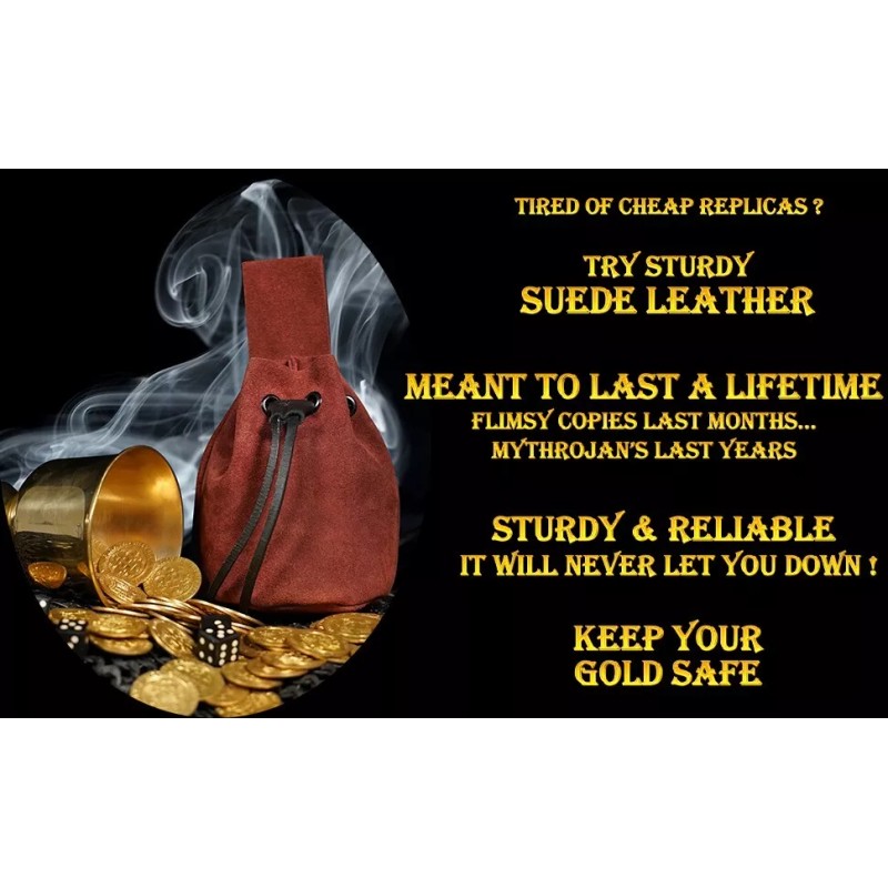 Mythrojan Medieval Drawstring Pouch Suede Leather Belt Pouch Cosplay Accessory