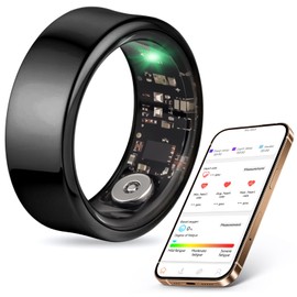 Smart Ring for Fitness & Health Tracking,Heart Rate/Blood Oxygen Monitor, 5ATM Waterproof, Pedometer,Hand Gesture Brush Tiktok-No APP Subscription Compatible with ios & Android (Matte black, 9)