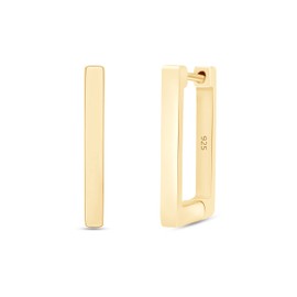 Rectangle Minimalist Geometric Hoop Earrings Jewelry Gift For Women Girls In 14K Yellow Gold Over Sterling Silver