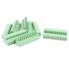 Sourcingmap 5 Pairs 3.81mm Pitch 12 Pin M/F PCB Pluggable Terminal Block Connector - Silver Tone, Green