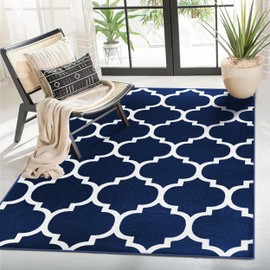 MOONLIGHT20015 Rugs Living Room Small 60x110 cm – Trellis Style Navy Blue Area Rugs for Bedroom - Non Slip Modern Printed Carpet Bedside Rug, Ava Navy