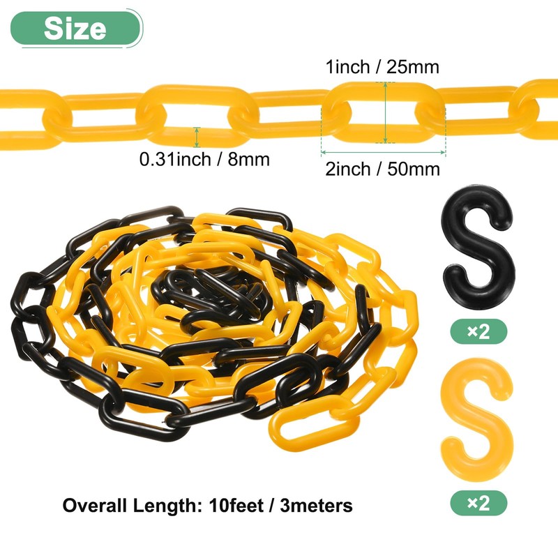 M METERXITY Plastic Barriers Chain, 10Ft Length Black Yellow Plastic