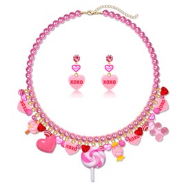 YAHPERN Valentine’s Day Necklace Earrings for Women Valentine’s Day Jewelry Accessories Cute Bear Candy Conversation Heart Choker Necklace XOXO Heart Earrings Valentine’s Day Outfits Gifts (Style A)