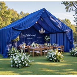 PartyVillage 10ftx40ft Royal Blue Ceiling Curtain for Wedding Parties – 2 Panels Wrinkle-Free 40 FT Long Tent Draping Curtains for Wedding, Birthday & Theme Parties, 40ft Height with Rod Pocket