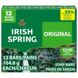 Irish Spring Bar Soap for Men, Original Clean Mens Bar Soap, 12 Pack, 3.7 Oz