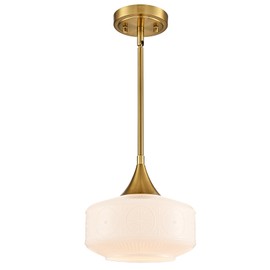 DAYCENT Gold Pendant Lights Kitchen Island Milk Glass Light Fixtures 9-Inch Modern Brass Chandelier Hardwired Vintage Glass Pendant Lighting for Dining Room Hallway Living Room, E26