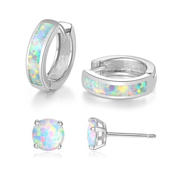 CiNily 2 Pairs Earrings Set Opal Small Hoop Stud Earrings