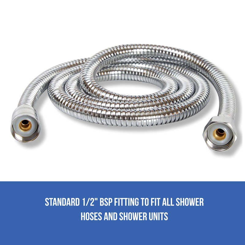 1.5m Shower Hose with Washers Chrome Replacement Anti-Kink Pipe